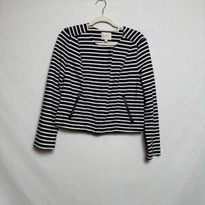 LOFT Navy & White Striped Zip Front Knit Jacket Size 10